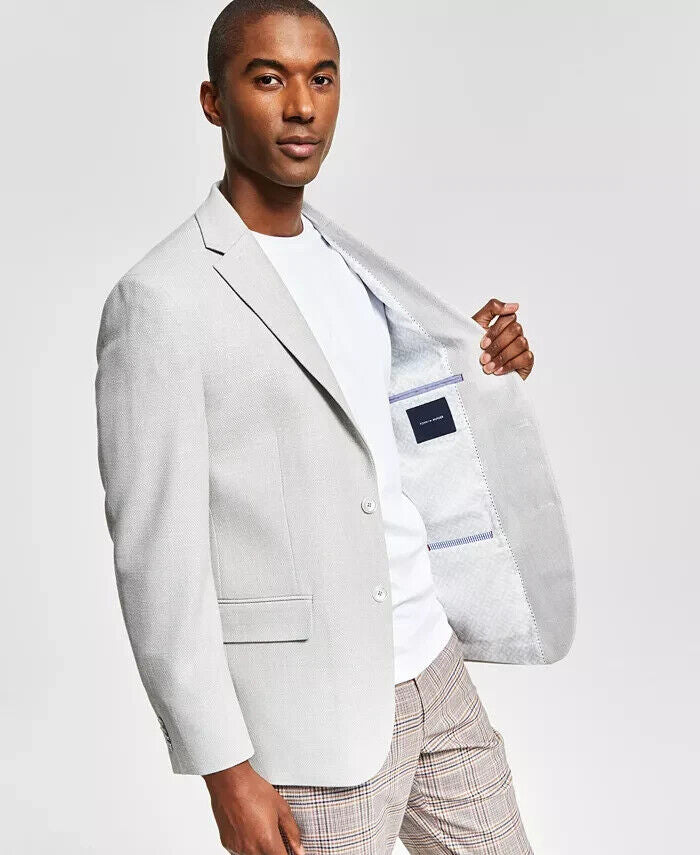 TOMMY HILFIGER Men's Slim-Fit Solid Weave Blazer Light Gray Size 38L MSRP $295