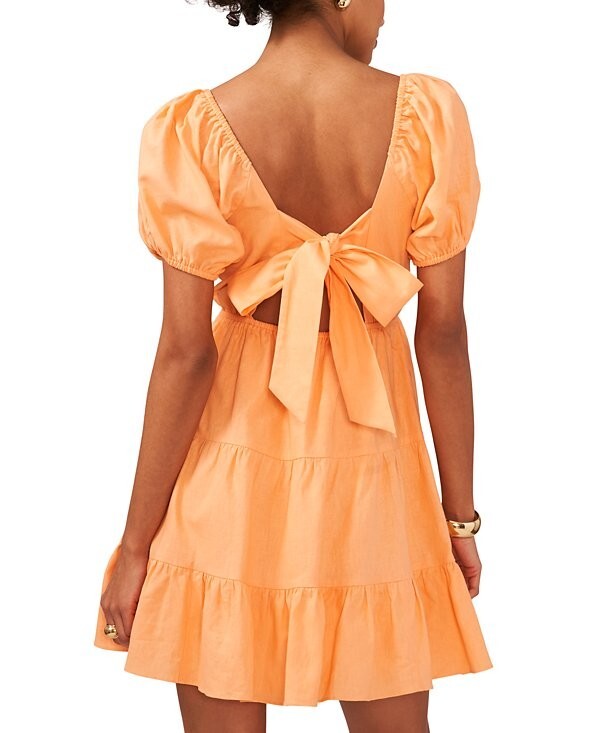 1.STATE Women's Tie Back Puff Sleeve Mini Dress Orange Size XS MSRP $119