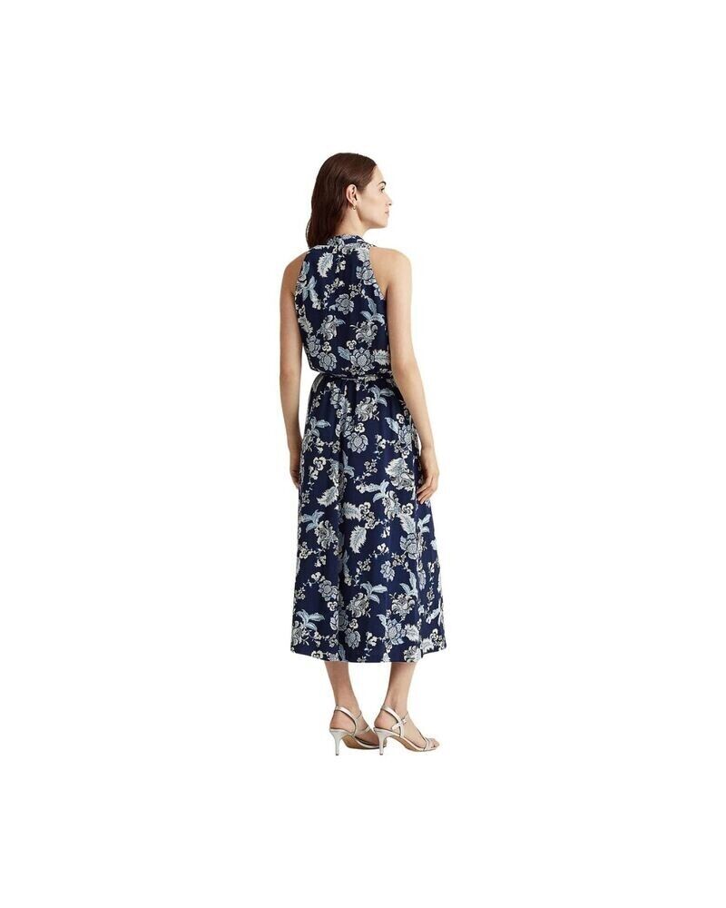 Lauren Ralph Lauren Womens Blue Floral Crepe Halter Dress Size 12 MSRP $155