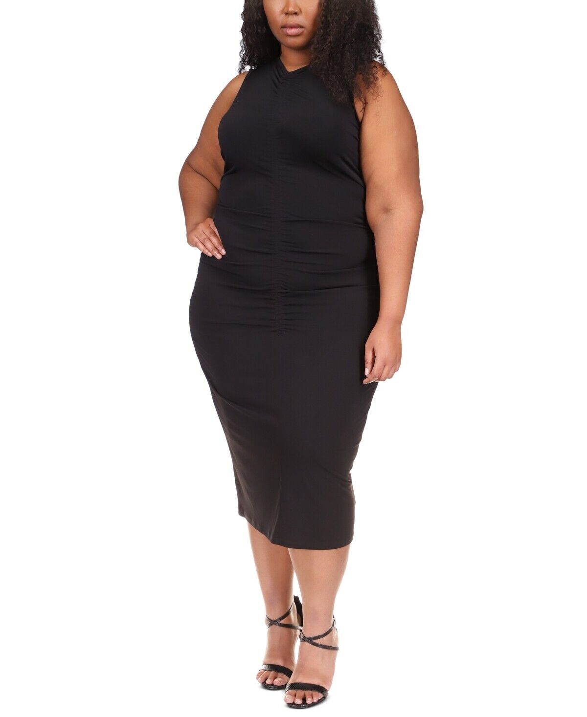 Michael Kors Plus Size Sleeveless Ruched Dress Black SIze 0X MSRP $140
