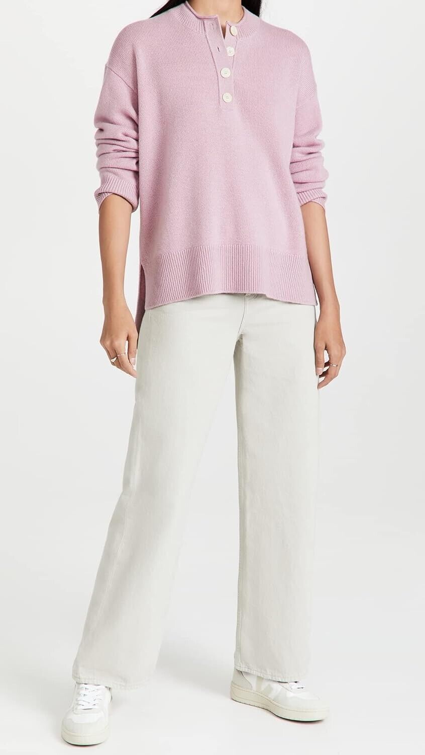 Theory Women's Button Up Cashmere Sweater Pullover Pink Size L MSRP $445