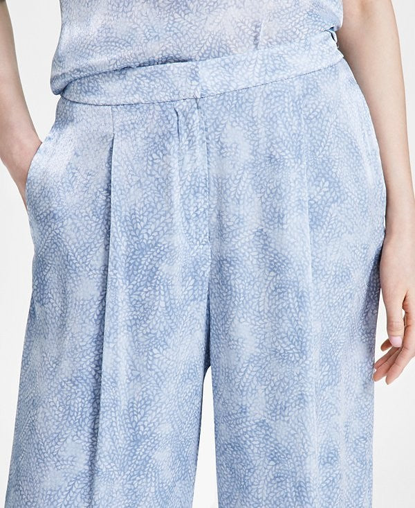 Michael Kors Women's Petal Front-Pleat Wide-Leg Pants Blue Size XL MSRP $135