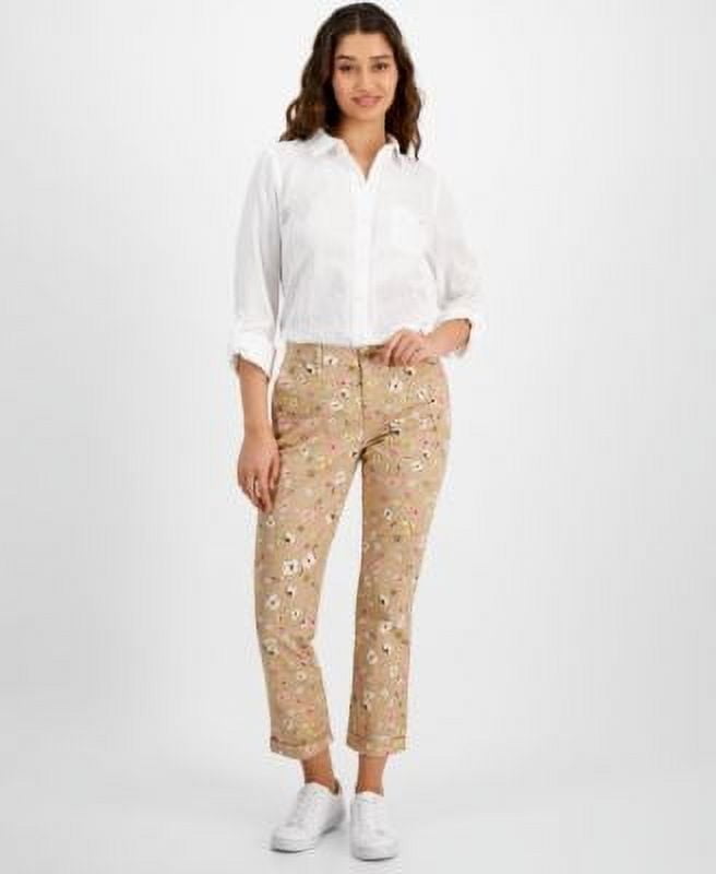Tommy Hilfiger Womens Floral-Print Ditsy Ham Sand Pants Beige Size 6 MSRP $60