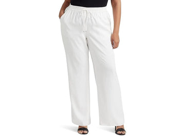 LAUREN Ralph Lauren Plus Size 1X Twill Wide-Leg Pants White MSRP $175