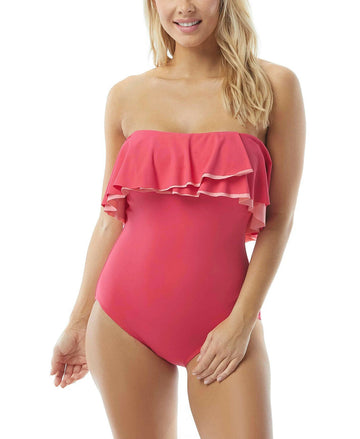 Coco Reef Contours Ruffled Swimsuit Womens Pink Size 16/40D MSRP $132