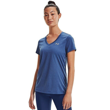 UNDER ARMOUR Women's V-Neck T-Shirt Blue Size S