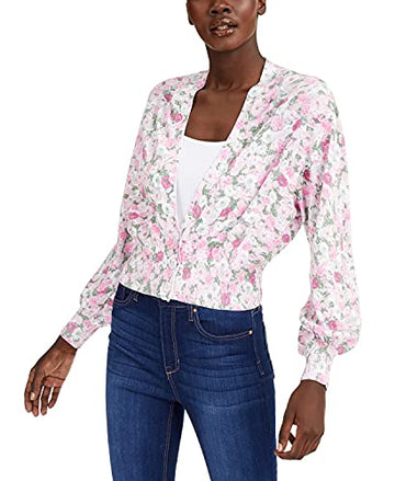 INC Womens Floral Print Ribbed Knit Cardigan Sweater Pink Size M