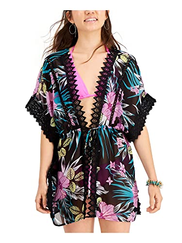 Miken Juniors Lace-Inset Tie-Front Kimono Cover-up, Swimsuit - Tropical Multi M