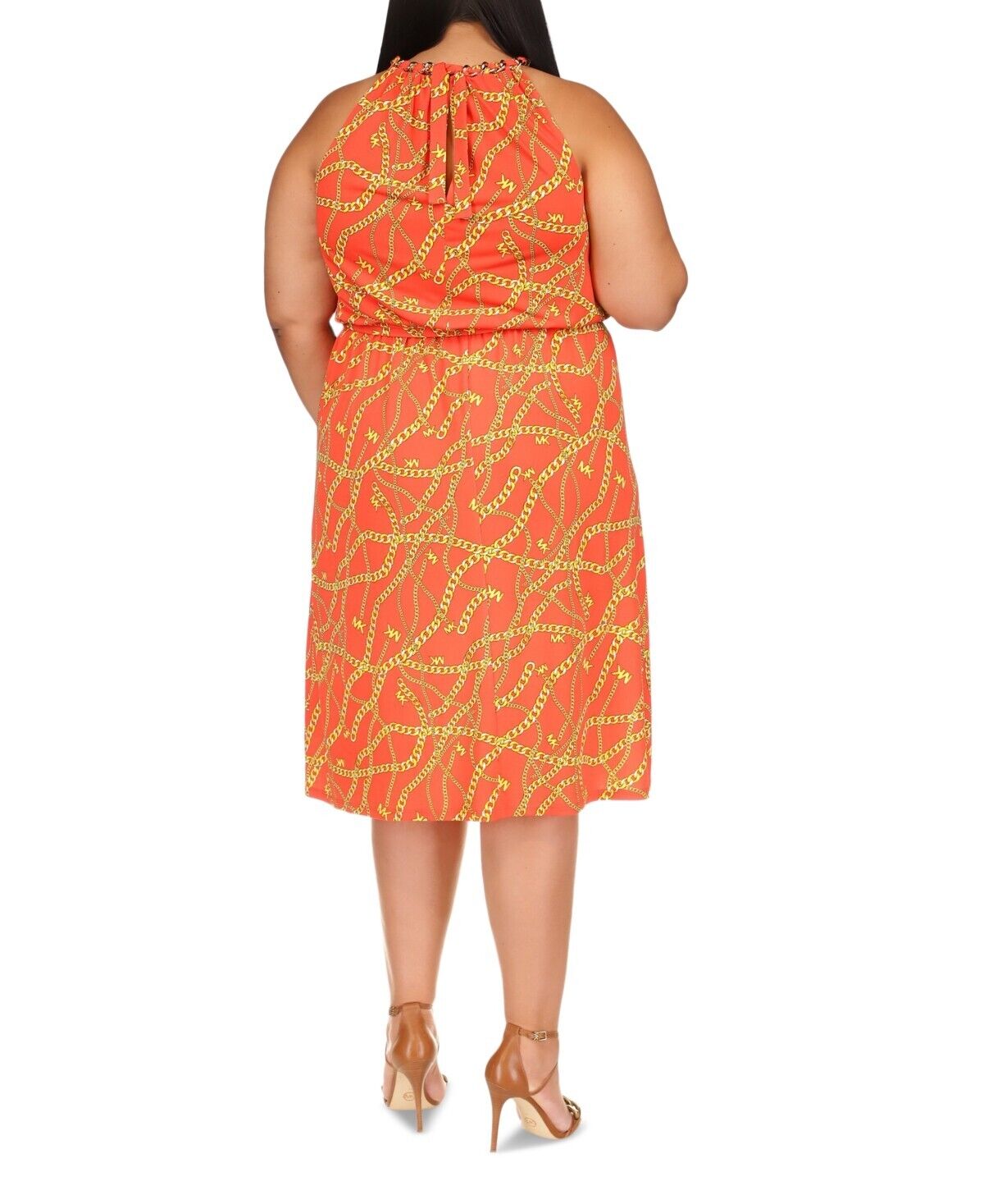 Michael Michael Kors Plus Size 3X Chain-Neck Slit-Front Dress Orange MSRP $175