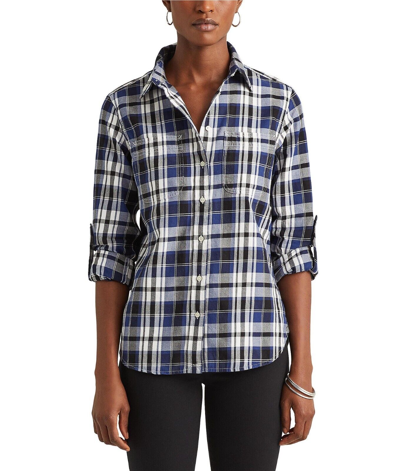 Lauren Ralph Lauren Straight Fit Cotton Button Twill Shirt Blue Size PL MSRP $90