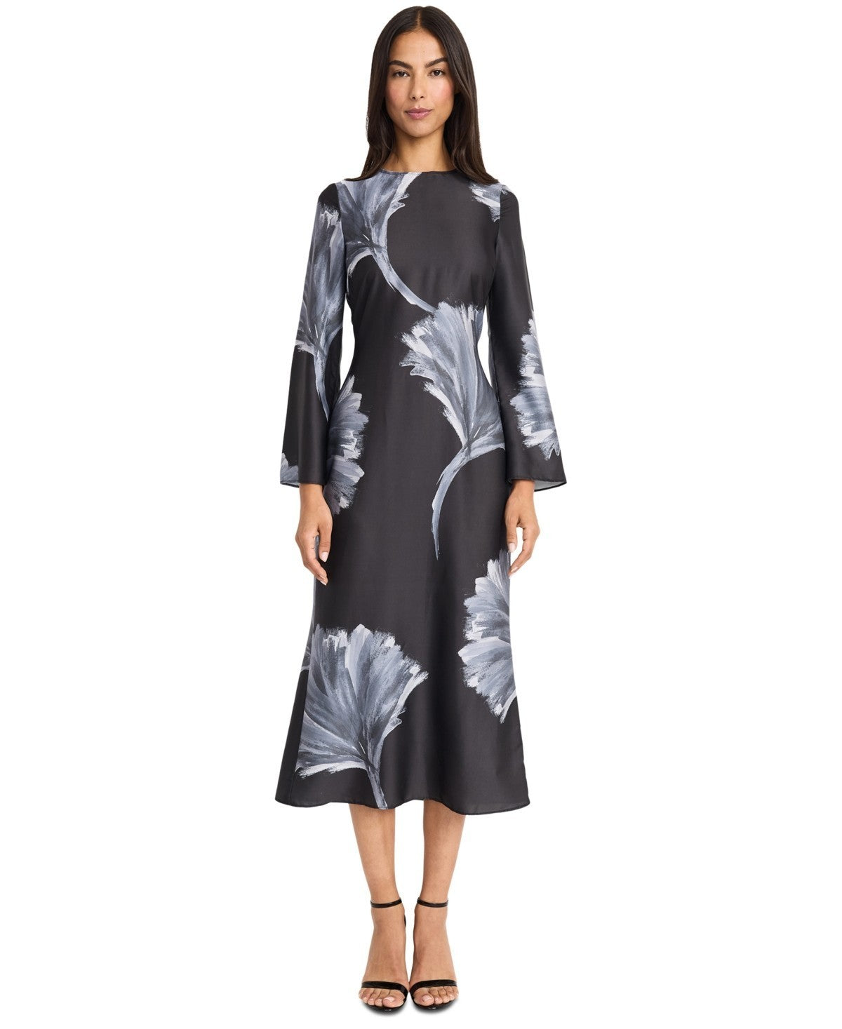 Donna Morgan Women's Printed Cutout-Back Midi Dress Grey Black Size 10 MSRP $148