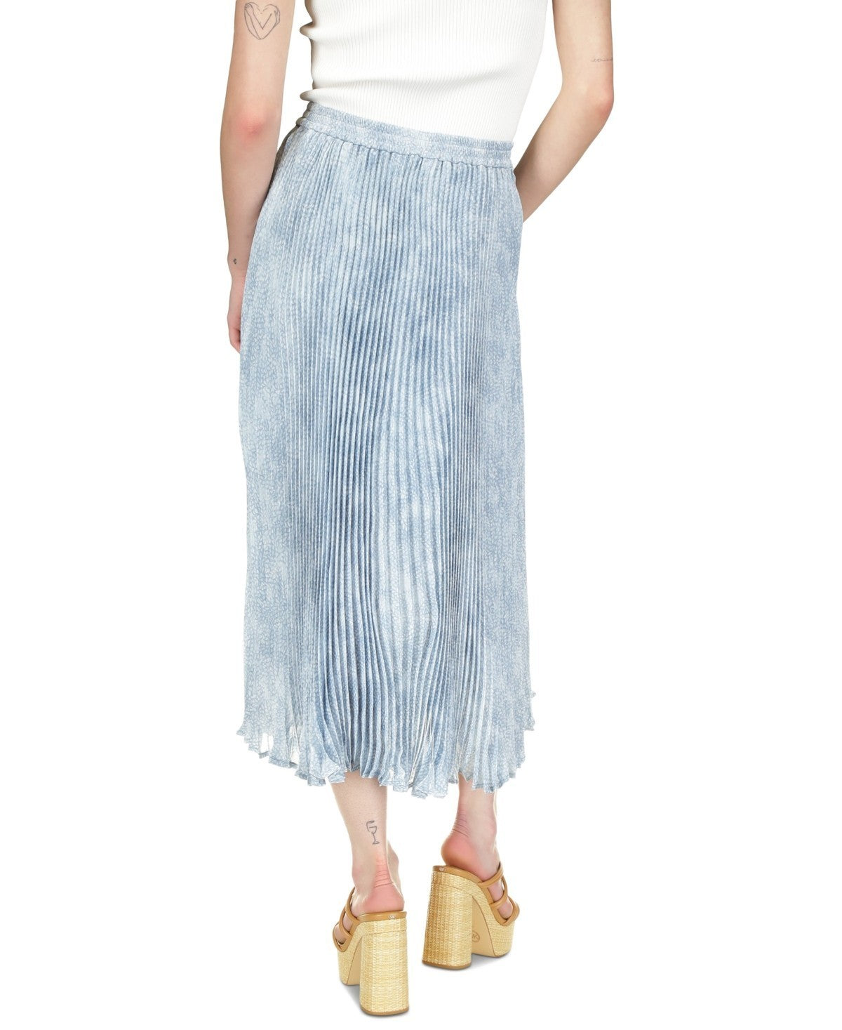 Michael Kors Women's Tonal-Print Pleated Midi Skirt Blue Size L MSRP $175