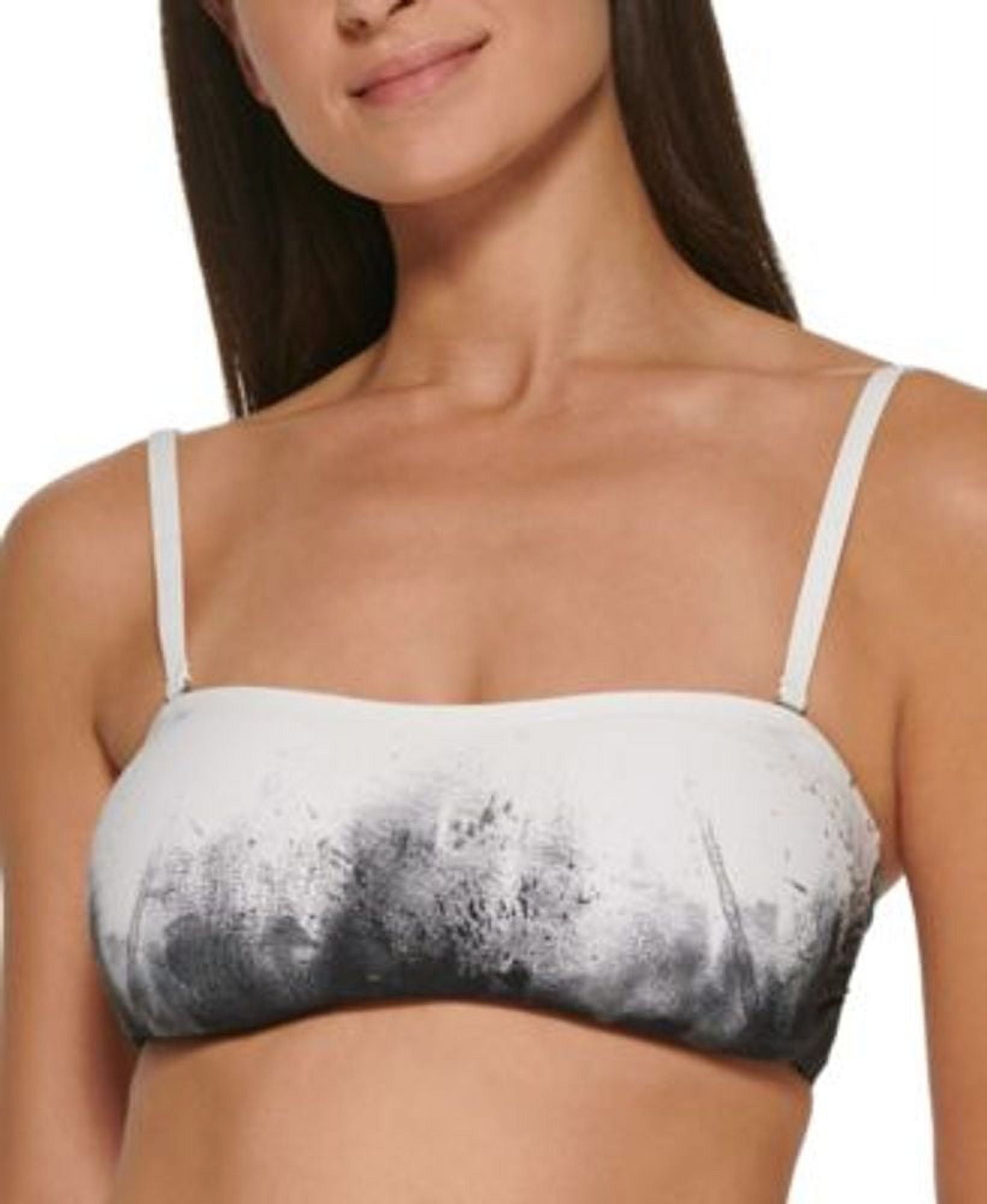 Calvin Klein BLACK & SOFT WHITE MULTI Printed Bandeau Bikini Swim Top Size S