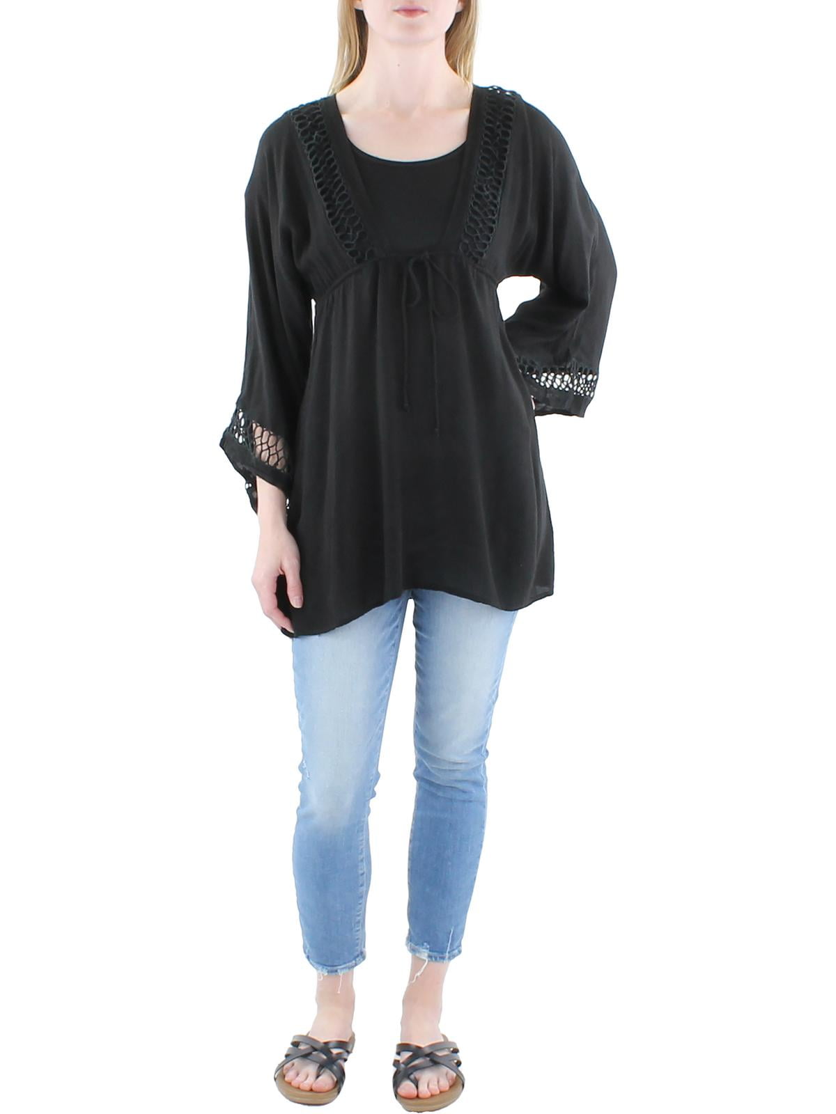 Raviya Womens Cotton Blend Lace Tunic Top Black Size S