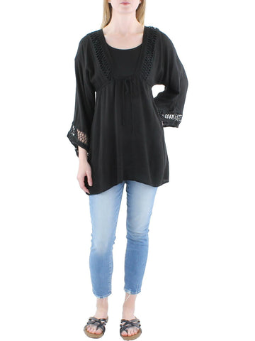 Raviya Womens Cotton Blend Lace Tunic Top Black Size S