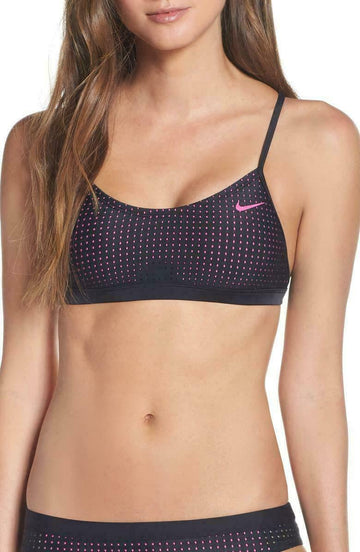 Nike Sport Women Mesh Cross-Back Bikini Top Neon Pink Black Size XS