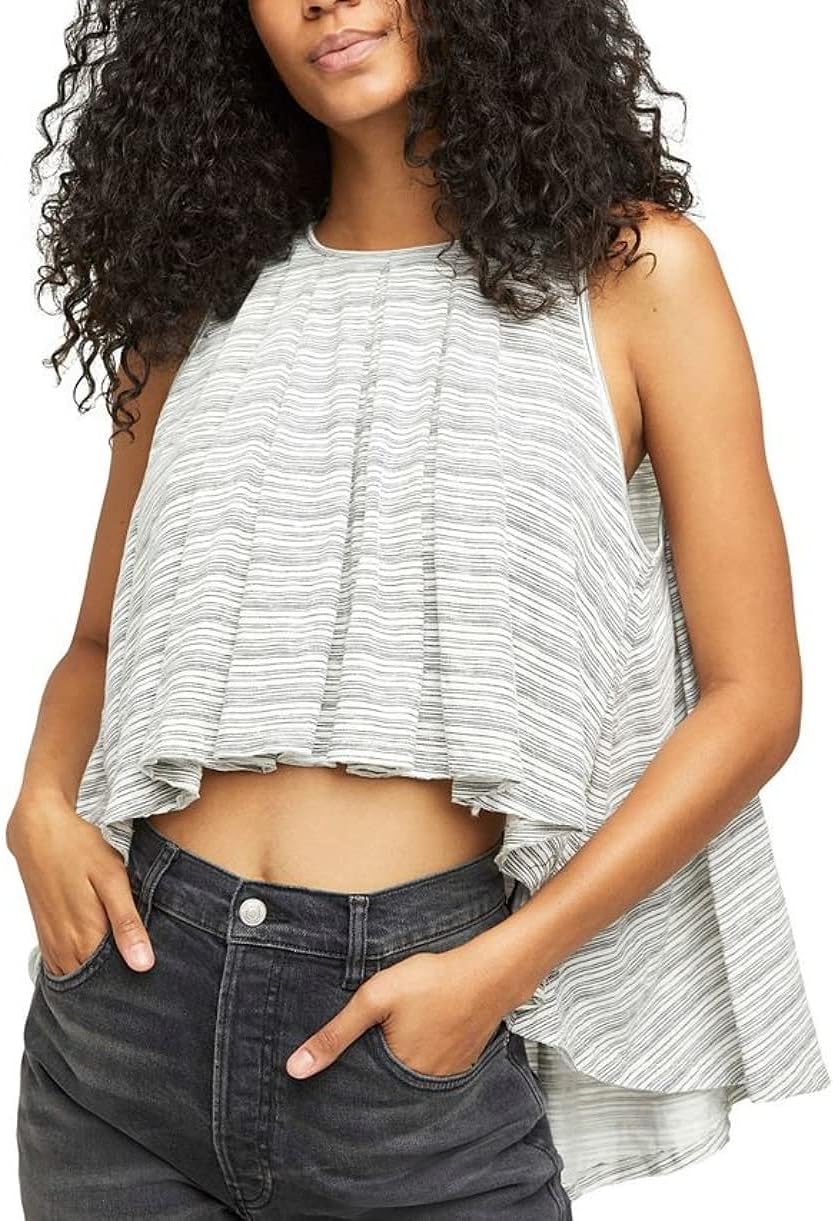 Free People Turn It Up Tank, Ivory/Blue Combo, X-Large
