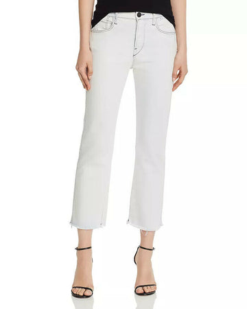 3x1 Austin High Rise Straight Crop Jeans Size 24 Raw Hem Light Blue MSRP $245