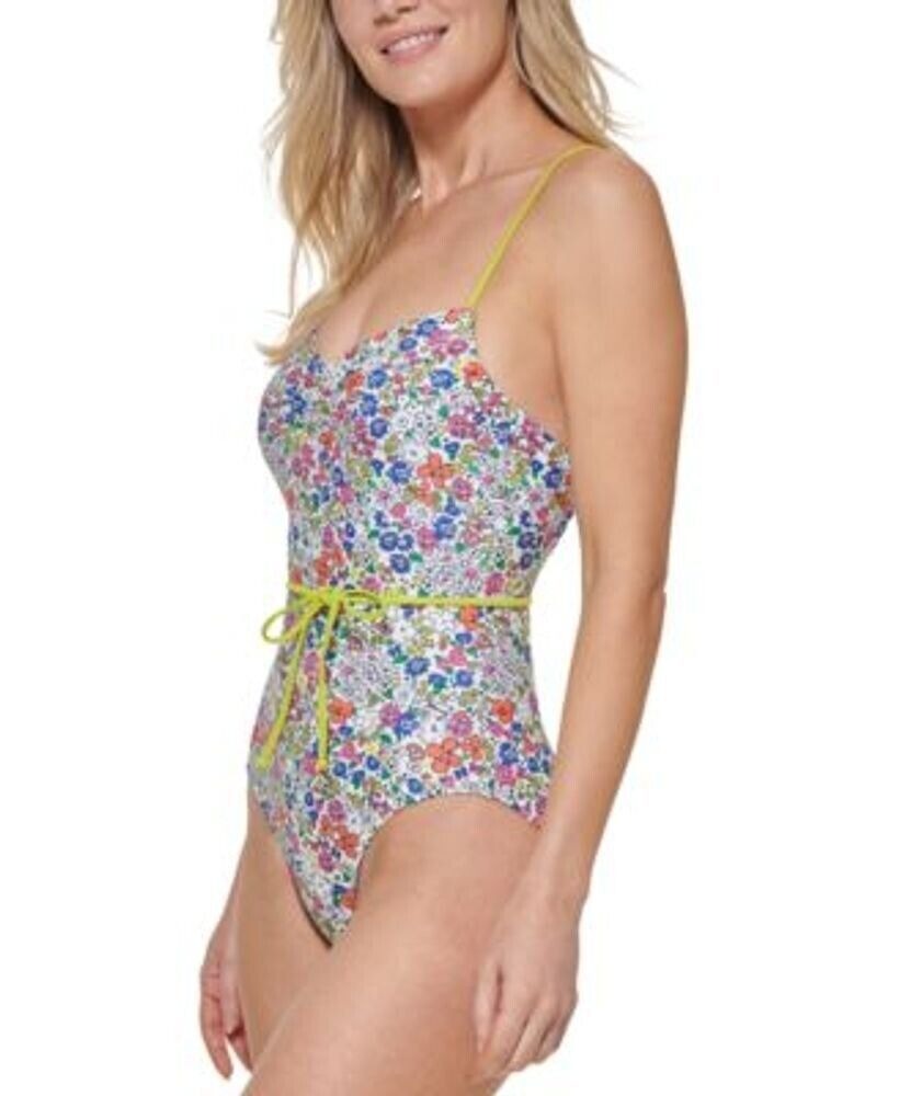 Tommy Hilfiger Women's Adjustable Tie Belt One Piece Swimsuit White Size 12