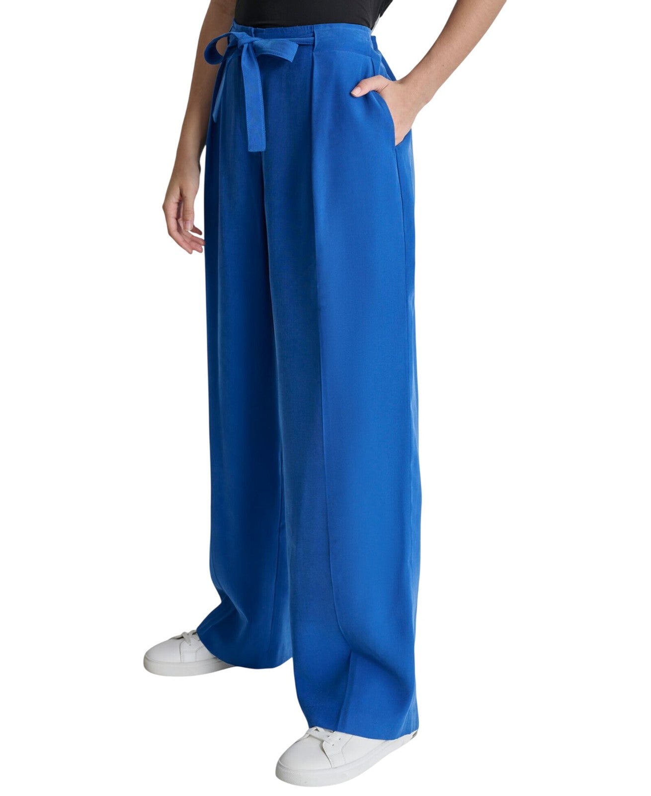 DKNY Womens Twill Tie-Front Pleated Belted Pants Lapis Blue Size 12 MSRP $99