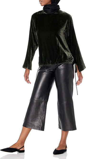 Theory Women's Slit Pullover, Hunter, Size L Dark Green Velvet MSRP $195