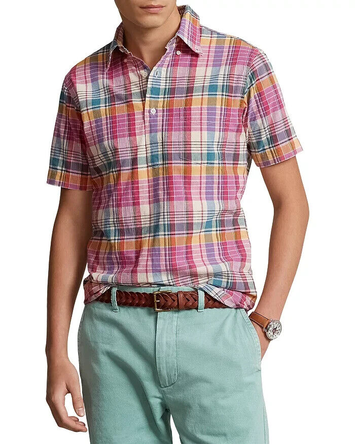 Polo Ralph Lauren Classic Fit Madras Poplin Popover Shirt Pink SIze XL MSRP $148