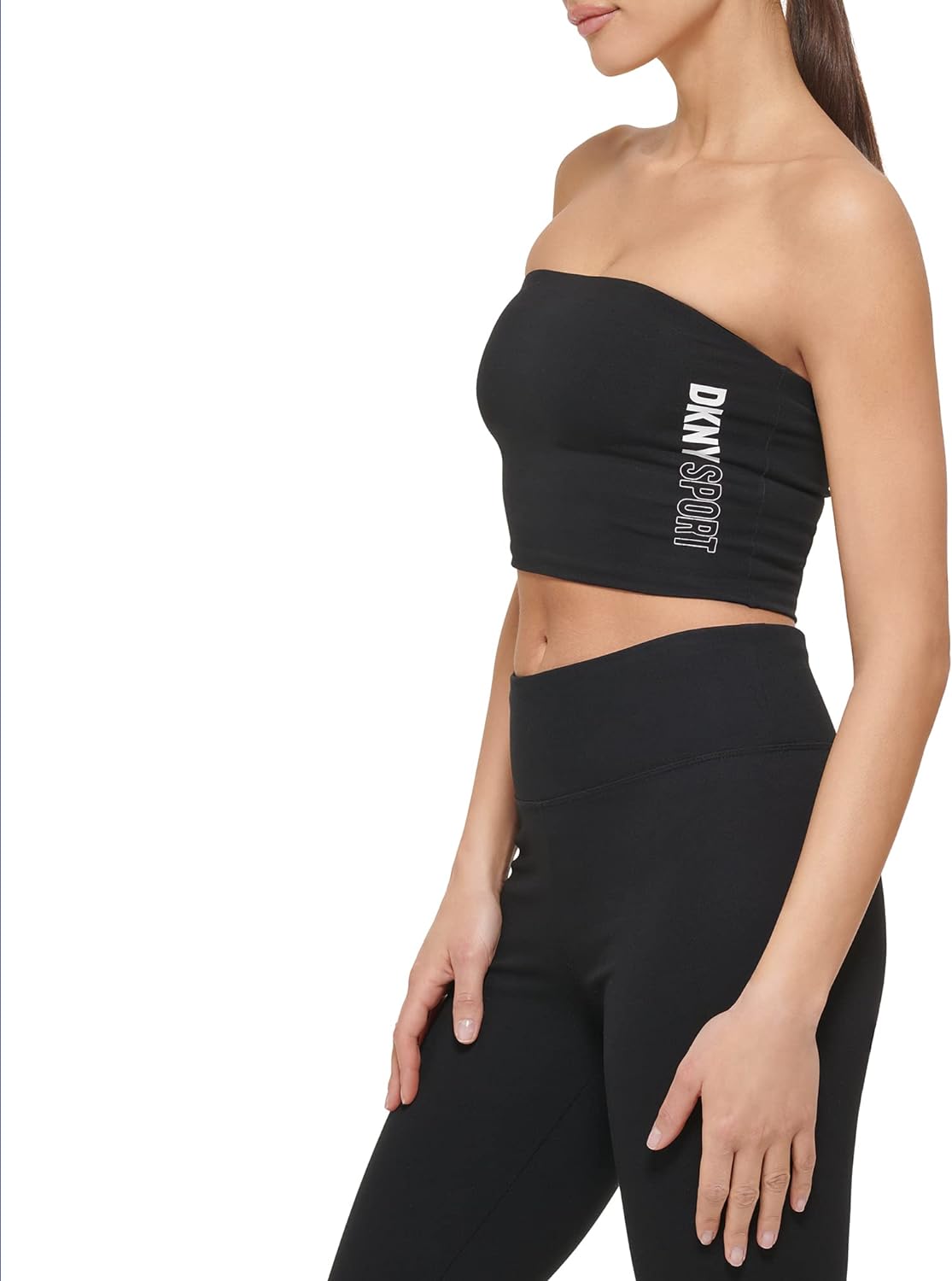 DKNY Women's Sport Sleeveless Tube Logo Top, BLK/WHT, Small