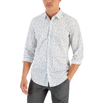 Alfani Mens Georgie Floral Cotton Button-Down Shirt White Size M