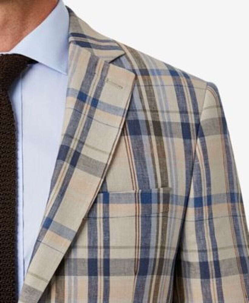 Ralph Lauren Men's Classic-Fit Ultraflex Stretch Linen Blazer Tan/Blue Size 42R
