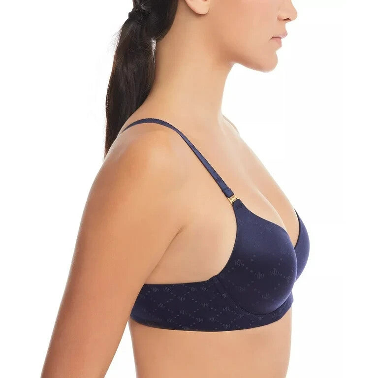 Lauren Ralph Lauren Repeat-Logo T-shirt Bra, 4L0016 Navy Blue Size 32C MSRP $58