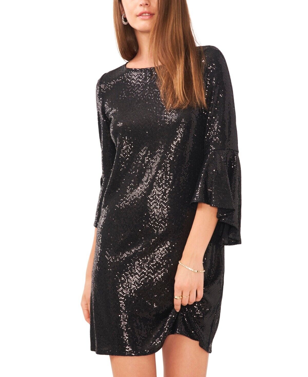 Vince Camuto Metallic Flounced-Sleeve Dress Black Size XS MSRP $99