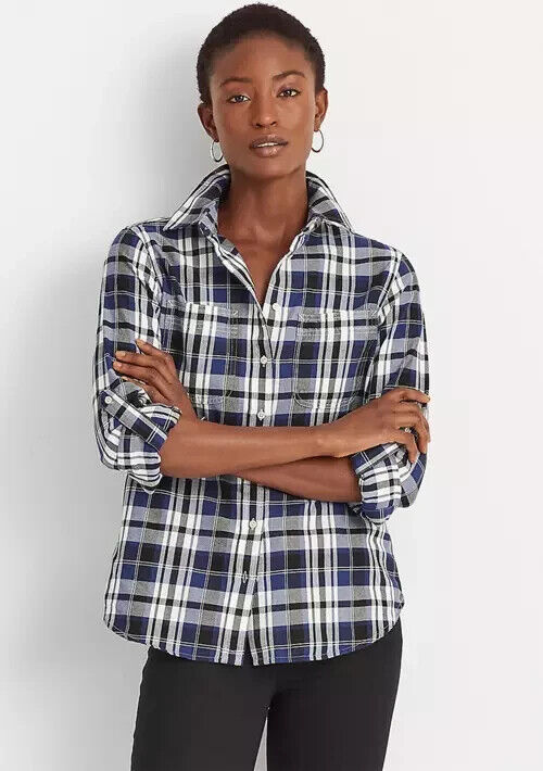Lauren Ralph Lauren Straight Fit Cotton Button Twill Shirt Blue Size PL MSRP $90