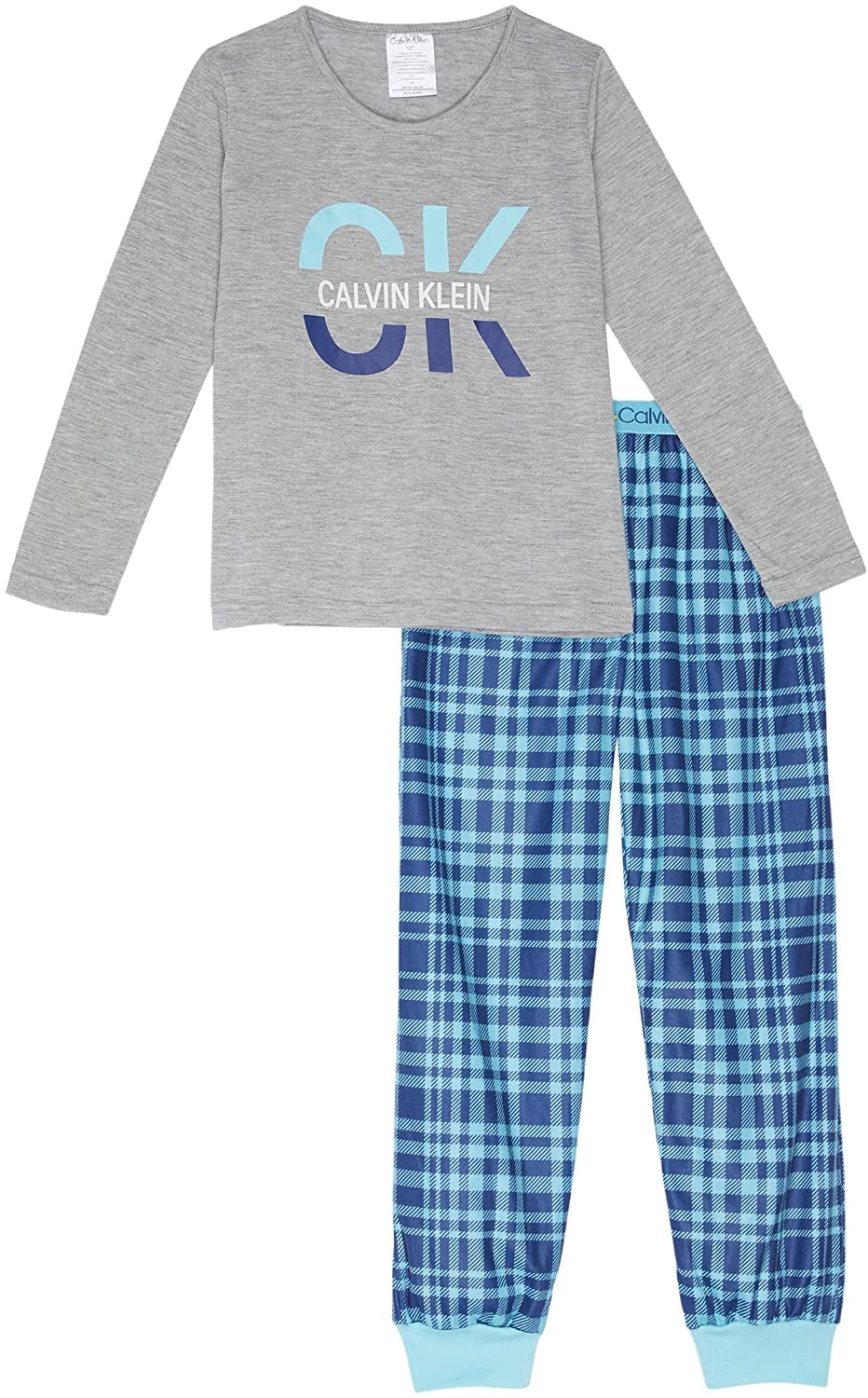 Calvin Klein Girl Two-Piece Brushed Joggers Set Big Kids Blue Plaid Size L 10-12
