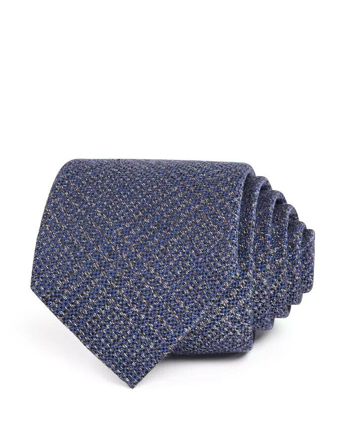 Bloomingdale's Tonal & Textured Plaid Silk Wool Classic Tie Navy MSRP $59