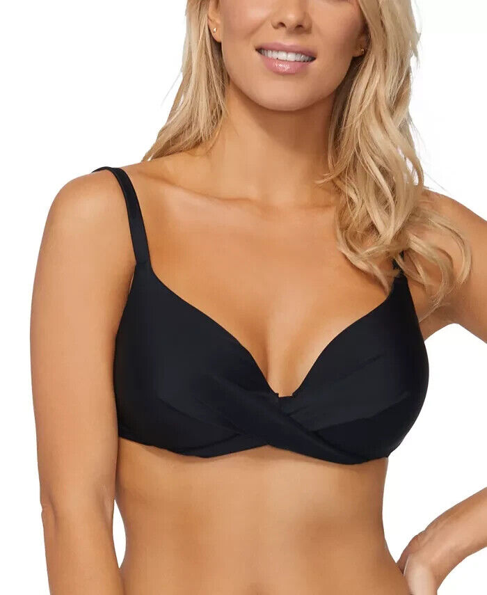 ISLAND ESCAPE Sahara Solids Gemini Bikini Top Black Size 16