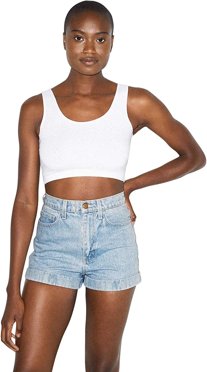 American Apparel Women's Denim High Cuff Short, Light Wash, Size 25 Waist: 25