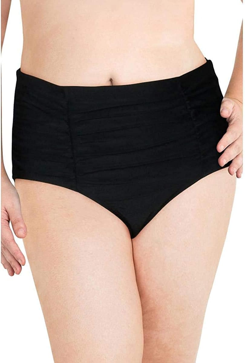 Island Escape Women's South Beach Ruched Hipster Swim Bottom Black Plus Size 18W