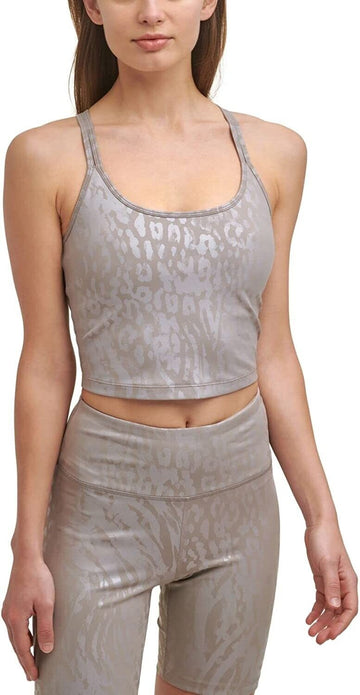 Calvin Klein Performance Printed Strappy-Back Women Tank Top Brown Beige Size S