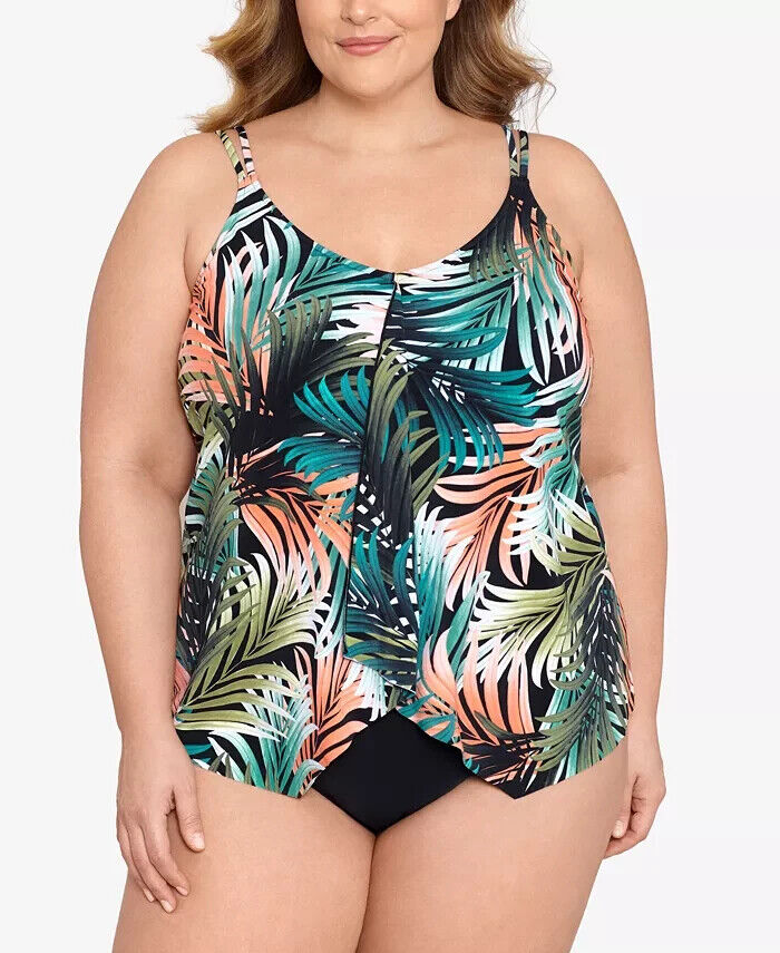 Swim Solutions Tummy-Control One-Piece Fauxkini Swimsuit Plus Size 18W $119