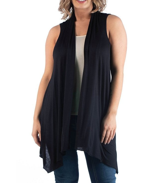 24seven Comfort Plus Size 1X Asymmetric Open Front Cardigan Sweater Black $50