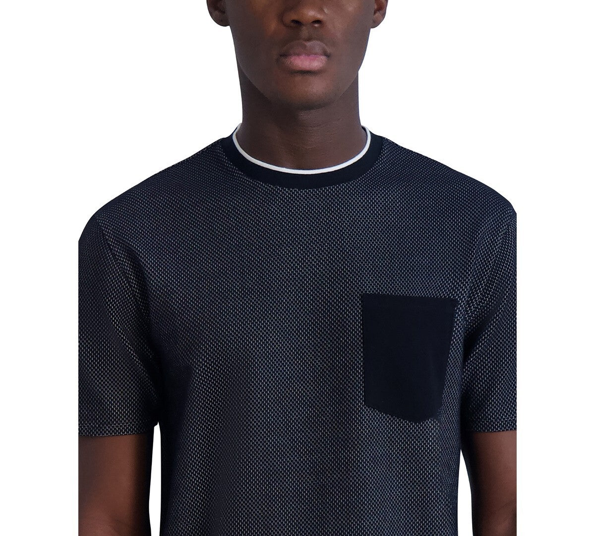 KARL LAGERFELD PARIS Mens Slim-Fit Textured Pocket T-Shirt Black Size L MSRP $59