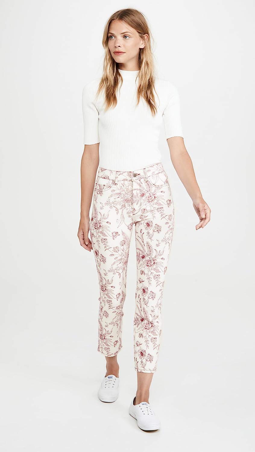 DL1961 Women's Mara Ankle High Rise Straight Jeans Pants, Pink, Floral, Size 27