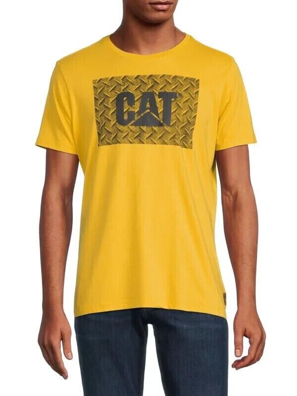 Caterpillar Men's Work Diamond Plate Logo Graphic T-Shirt Yellow Size XL