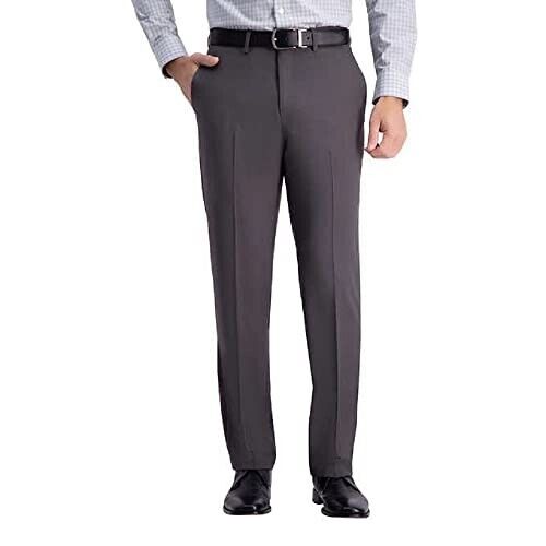 Haggar Men's Comfort Stretch Straight Fit Pant Flex Waist Gray Size 34W x 30L
