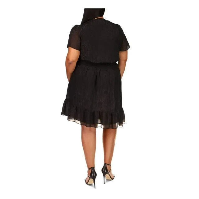 Michael Kors Plus Size Ruffled Faux-Wrap Dr Black Size 1X MSRP $165