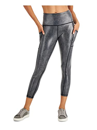 Ideology Women's Active Shine 7/8-Length Leggings Spiral Black Silver Size XL