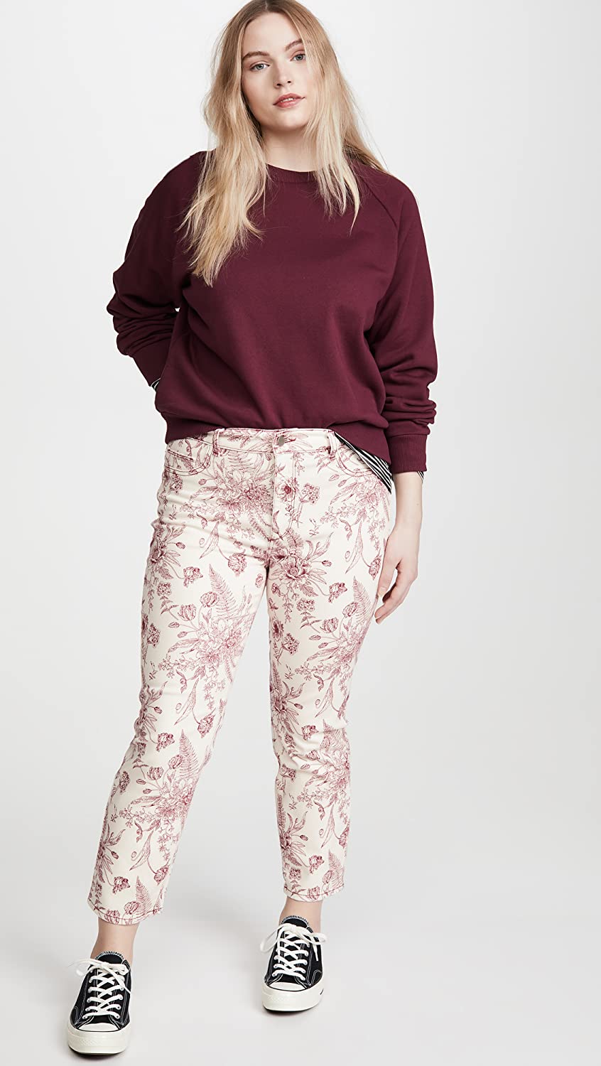 DL1961 Women's Mara Ankle High Rise Straight Jeans, Floral, White Size 27