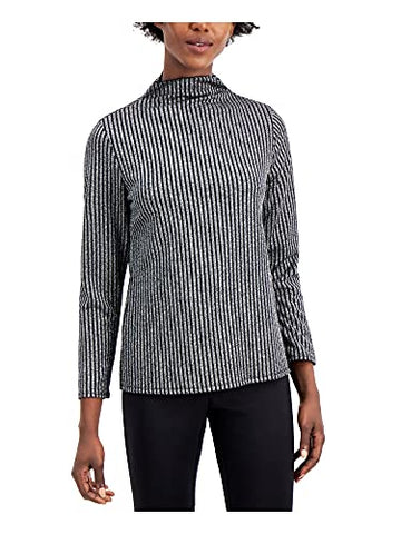 Alfani Womens Ribbed Metallic Turtleneck Top, Dark Gray, Size L