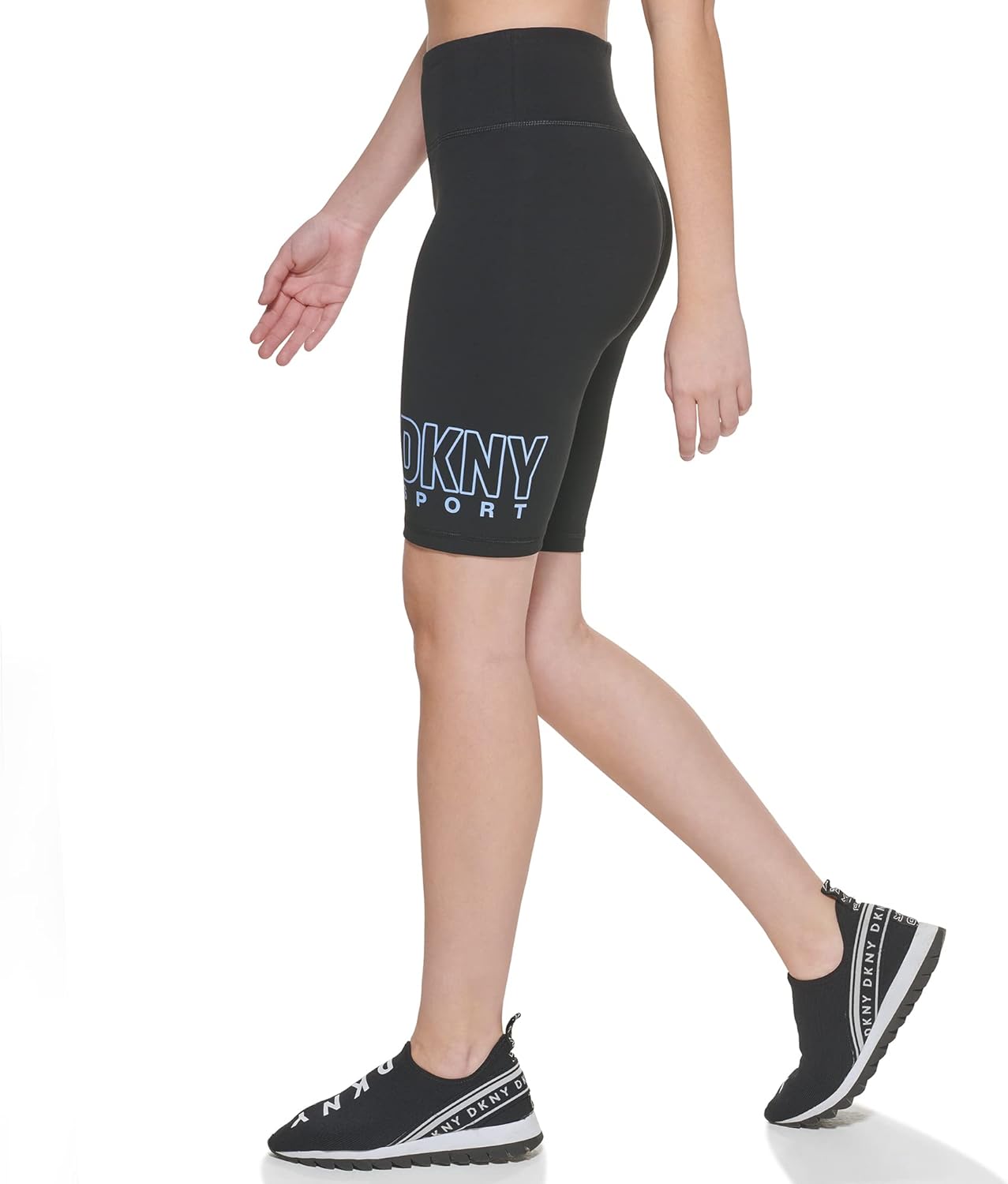 DKNY Women's Bike High Waist Outline Logo Short, Hydrangea, Small