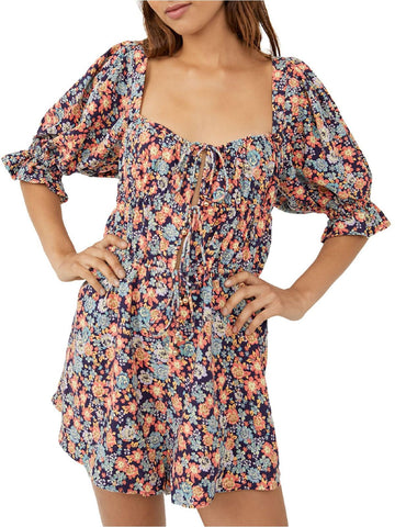 Free People Womens Show Me Loe Floral Square Neck Romper Brown Size 16